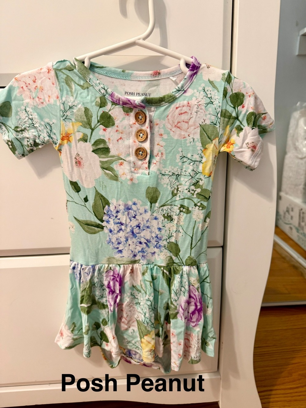 Posh Peanut Mint Floral Button-Peplum Dress